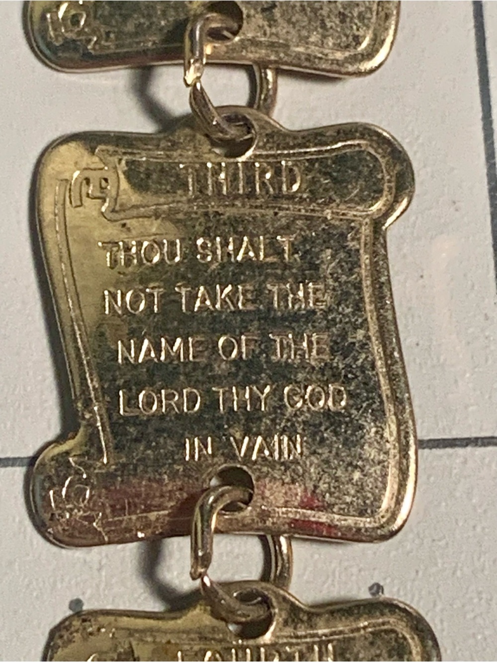 Gold Tone Linked Panel bookmark with Engraved Panels 10 Commandments - Picture 8 of 15